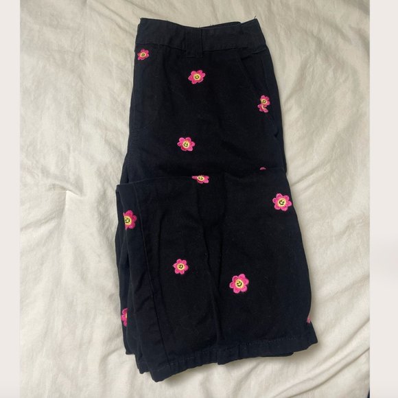 ⭐️ Embroidered Floral Retro Daisy Chic Smile Boho Hipster Minimalist Pants Jeans - Picture 1 of 6
